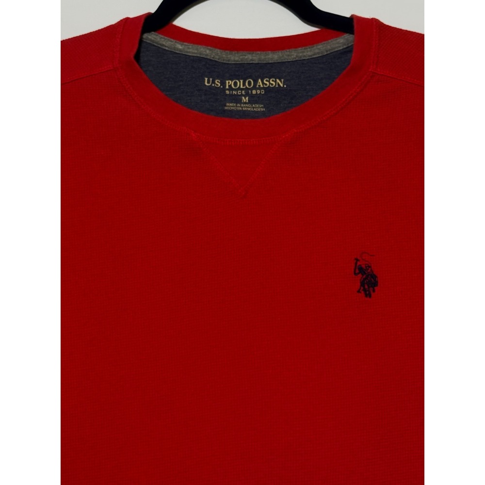 US Polo Assn Mens M Red Waffle Knit Thermal Long Sleeve Shirt Excellent